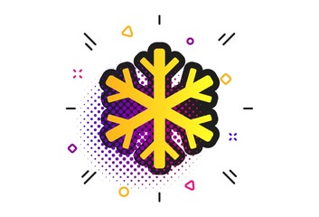 Snowflake sign icon. Halftone dots pattern. Air conditioning symbol. Classic flat snowflake icon. Vector