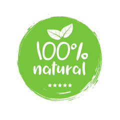 100 natural organic stamp food badge. Eco Nature green icon product label or logo typography - obrazy, fototapety, plakaty