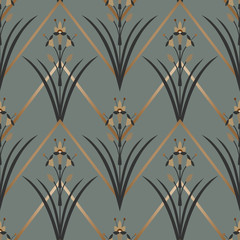 Floral symmetrical ornament. Flat abstract decorative flowers seamless pattern. Fashion design for interior wallpaper, fabric, textile, wrapping, surface, paper.