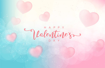 Pink Valentine's Day background with 3d hearts on red. Vector illustration. Cute love banner or greeting card