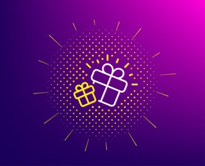 Gifts line icon. Halftone pattern. Present box sign. Brand marketing symbol. Gradient background. Gift line icon. Yellow halftone pattern. Vector