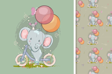 cute card with cute elephant and seamless pattern