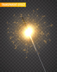 Vector light sparkler decoration. Holiday sparkler firework background isolated bengal bright light