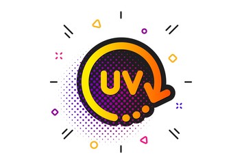 Skin care sign. Halftone circles pattern. Uv protection cream icon. Cosmetic change symbol. Classic flat uv protection icon. Vector