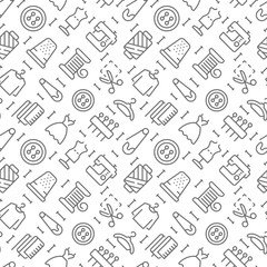 Sewing related seamless pattern with outline icons