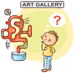 Man is wondering what is exhibited in the art gallery