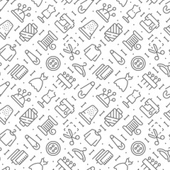 Sewing related seamless pattern with outline icons