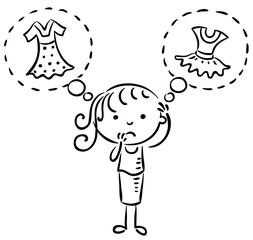 Girl cannot decide which dress to choose