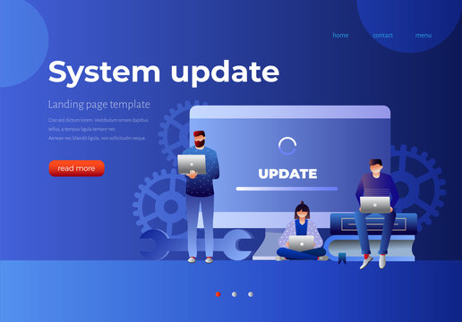 System Update Vector Illustration Concept, People Update Operation System. Landing Page Template. Characters Design