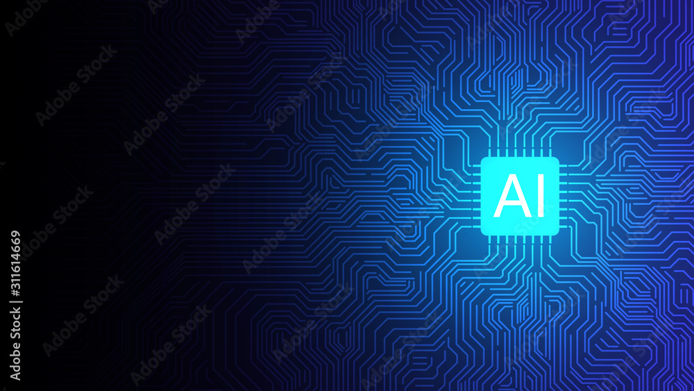 Poster blue artificial intelligence circuit processor background,abstract futuristic technology background,