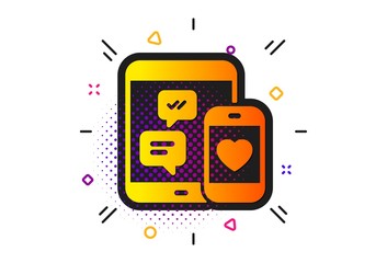 Mobile devices sign. Halftone circles pattern. Social media messages icon. Smartphone Love message symbol. Classic flat social media icon. Vector
