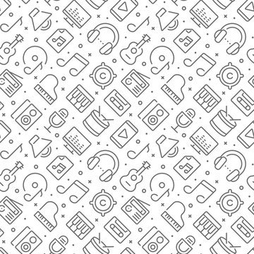 Music related seamless pattern with outline icons