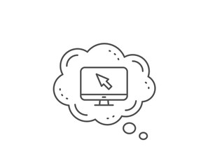 Computer or Monitor icon. Chat bubble design. Mouse cursor sign. Personal computer symbol. Outline concept. Thin line internet icon. Vector