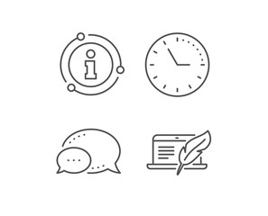 Copywriting notebook line icon. Chat bubble, info sign elements. Ð¡opyright feather sign. Media content symbol. Linear copyright laptop outline icon. Information bubble. Vector