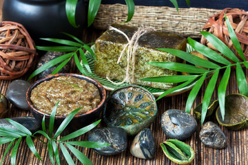 Green  spa cosmetic arrangement