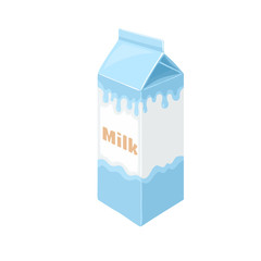 Milk carton box isolated on white background. Vector illustration of milk packaging in cartoon flat simple style.