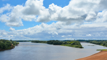Fototapeta na wymiar view of the Volkhov river from the walls of the Novgorod Kremlin