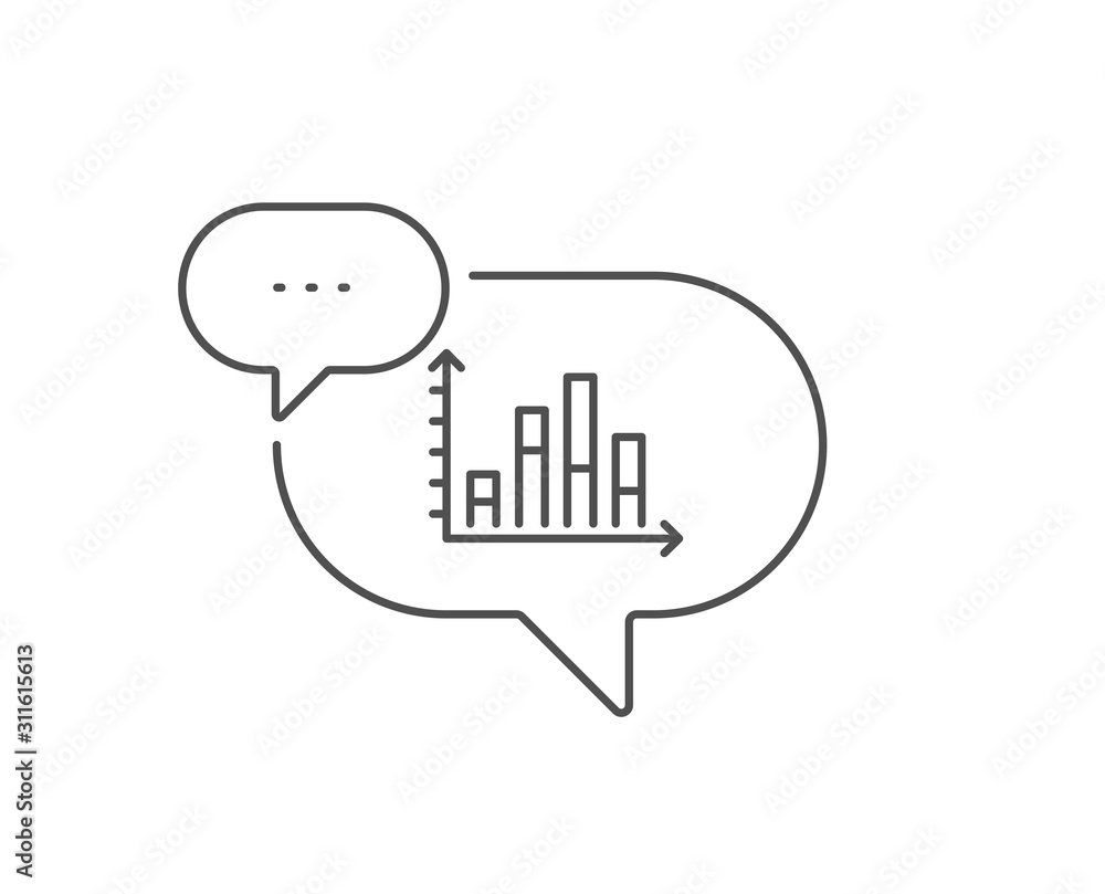 Poster diagram graph line icon. chat bubble design. column chart sign. market analytics symbol. outline con