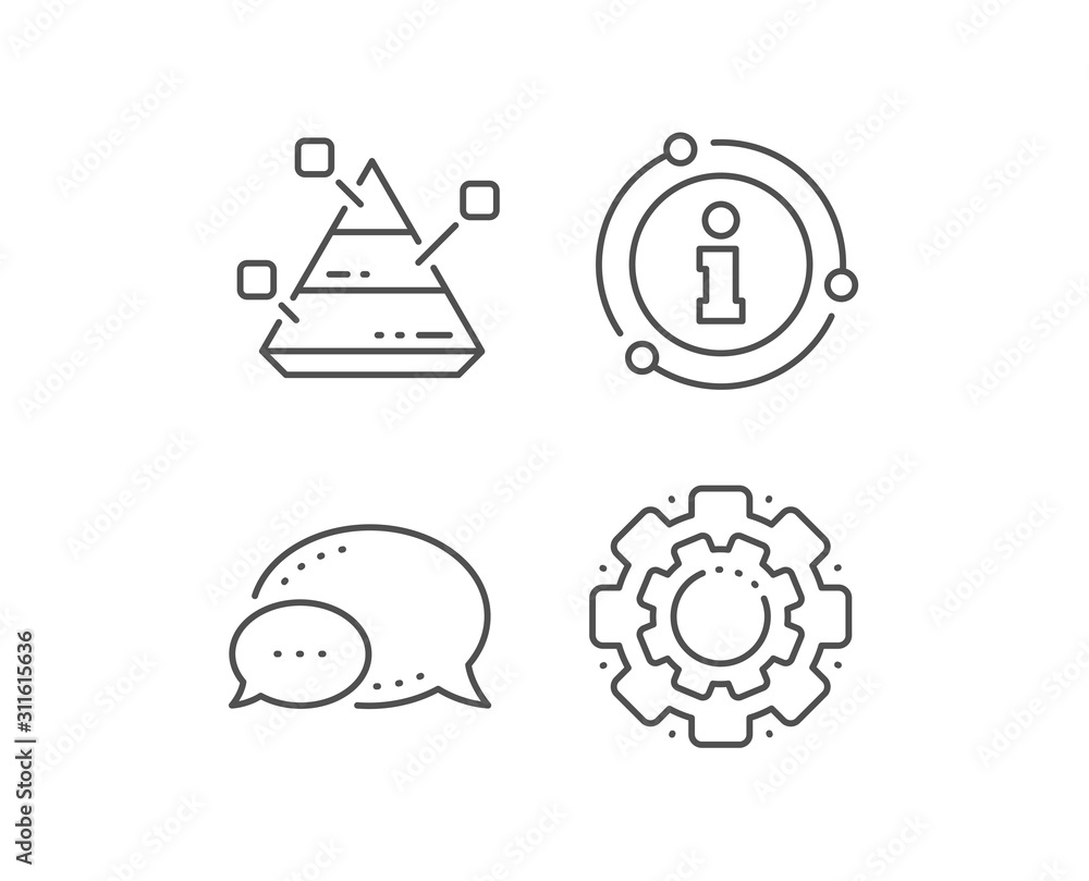 Poster pyramid chart line icon. chat bubble, info sign elements. analytics graph sign. market analytics sym
