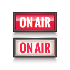 ON AIR studio light sign. Media broadcasting warning sign. Live board production record attention