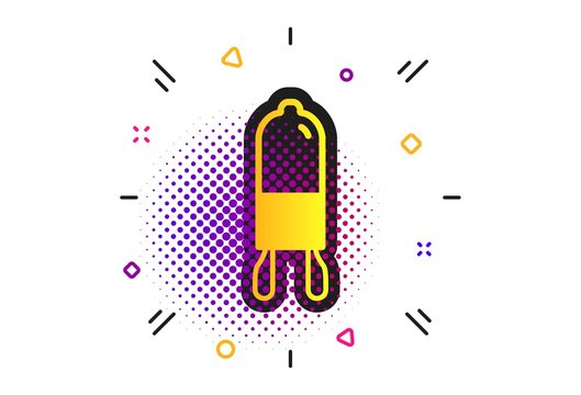 Light bulb icon. Halftone dots pattern. Lamp G9 socket symbol. Led or halogen light sign. Classic flat g9 lamp icon. Vector