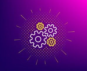 Cogwheel line icon. Halftone pattern. Engineering tool sign. Cog gear symbol. Gradient background. Cogwheel line icon. Yellow halftone pattern. Vector