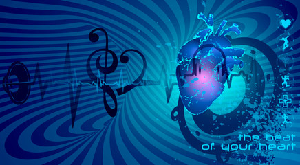 Illustration of a musical heartbeat. Modern and dynamic vector illustration of the heart and its rhythm to the music