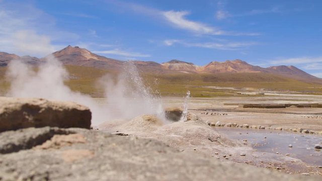Extremely hot water from the Atacama geyser fields, eruption, hot springs, Chile