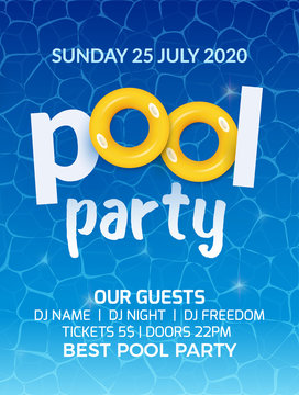 Pool summer party invitation banner flyer design. Water Pool party template poster