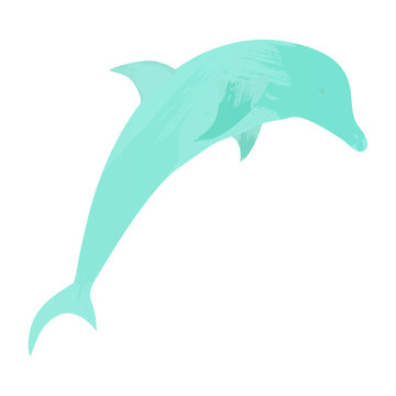 Dolphin in water splash. Watercolor vector element.