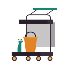housekepping cart with bucket and splash bottle