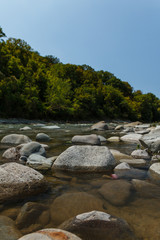 Naklejka na ściany i meble river in the mountains. mountainous area. photo on a long exposure,