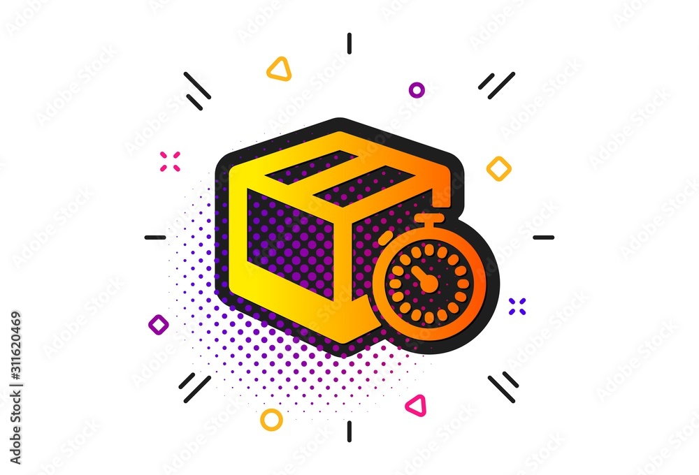 Poster delivery timer sign. halftone circles pattern. shipping tracking icon. express logistics symbol. cla