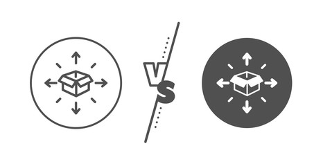 Logistics service sign. Versus concept. Parcel delivery line icon. Tracking symbol. Line vs classic parcel delivery icon. Vector