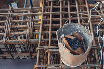 Rebars on the construction site. Building. The use of metal in modern construction.