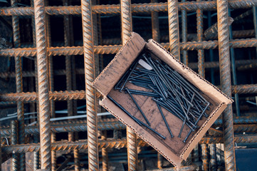 Rebars on the construction site. Building. The use of metal in modern construction.