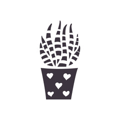 Cactus hand draw icon in cartoon style on white background.