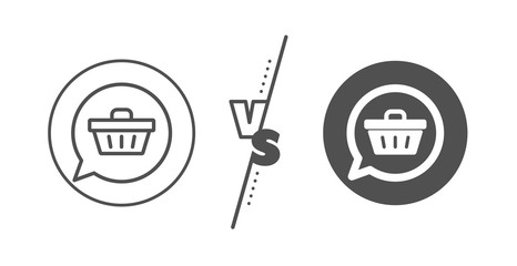 Present box sign. Versus concept. Dreaming of Gift line icon. Birthday Shopping symbol. Package in Gift Wrap. Line vs classic shopping cart icon. Vector