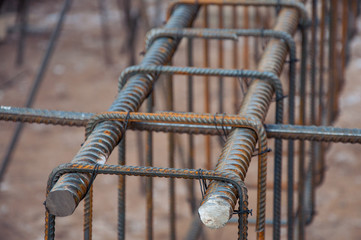 Rebars on the construction site. Building. The use of metal in modern construction.
