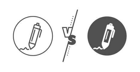 Written pen sign. Versus concept. Signature line icon. Education symbol. Line vs classic signature icon. Vector