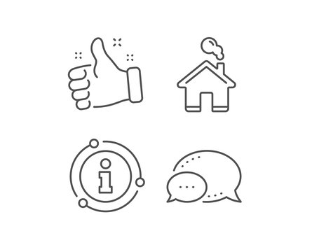 Home line icon. Chat bubble, info sign elements. House sign. Building or Homepage symbol. Linear home outline icon. Information bubble. Vector