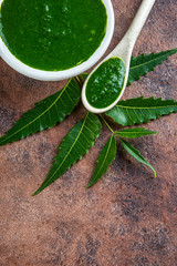 Medicinal Neem leaves with paste on stone background