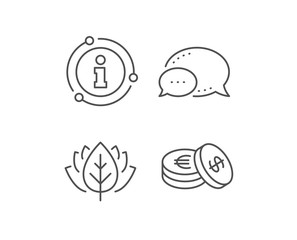 Coins money line icon. Chat bubble, info sign elements. Banking currency sign. Euro and Dollar Cash symbols. Linear savings outline icon. Information bubble. Vector