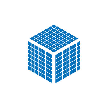 Grid Cube With Pattern Grid In Three Sides. Vector Design