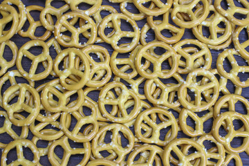 Crunchy pretzels. German beer snack. Background, texture