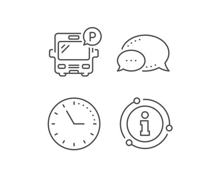 Bus parking line icon. Chat bubble, info sign elements. Auto park sign. Transport place symbol. Linear bus parking outline icon. Information bubble. Vector
