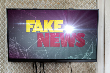 the tv screen with fake news show in the monitor, government media  lie concept