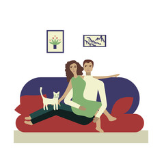 Сouple in love and cat