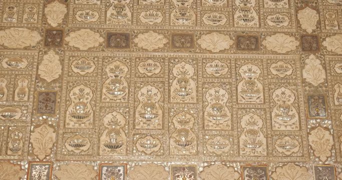 Wall and canopy of the Mirror Room Inside Sheesh Mahal in Amer (Amber) Fort