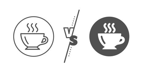 Hot drink sign. Versus concept. Coffee cup line icon. Cappuccino symbol. Line vs classic coffee icon. Vector